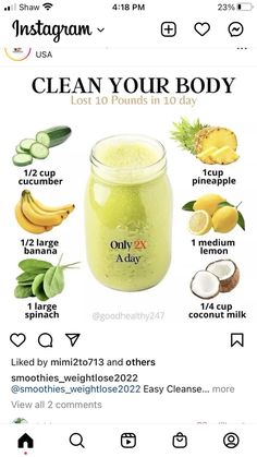 an instagram page showing the benefits of clean your body