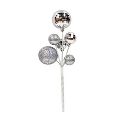 "Find the 10\" Silver Disco Ball Pick by Ashland® at Michaels. This festive disco ball pick is perfect for lending your floral arrangement a fun touch. This festive disco ball pick is perfect for lending your floral arrangement a fun touch. Place it in a lovely seasonal container to create a festive Christmas accent to display on a counter. Details: Silver 3.2\" x 2\" x 10\" (8.128cm x 5cm x 25.4cm) Polyethylene, foam, and iron wire For indoor use | 10\" Silver Disco Ball Pick by Ashland® | Mich Disco Centerpiece, Disco Christmas, Silver Disco Ball, Polyethylene Foam, Circle Table, Christmas Accents, Iron Wire, Disco Ball, Floral Arrangement