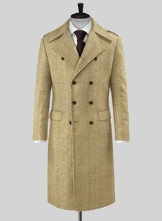 Aim for a lavish take on a casual style with our Highlander Heavy Beige Herringbone Tweed GQ Overcoat. Most significantly, crafted from a pure wool material expresses a thick, decently rugged, and gorgeously soft texture with a distinctive herringbone weave over a brown hue. Additionally, the cloth exudes an enormously cozy vibe, which makes this GQ overcoat an excellent investment for the winter. Primarily, the precise tailoring suit frames the contour and ensures you look sharp for a charming Tweed Long Coat With Button Closure, Long Tweed Coat With Button Closure, Tweed Notch Lapel Outerwear With Button Closure, Double-breasted Tweed Jacket With Button Fastening, Tweed Jacket With Double Button And Lapel Collar, Double Button Lapel Collar Tweed Jacket, Elegant Tweed Sport Coat For Winter, Elegant Winter Tweed Sport Coat, Tweed Outerwear With Notch Lapel And Buttons