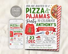 pizza and pajamas party to celebrate anthony's 13th birthday with free printables