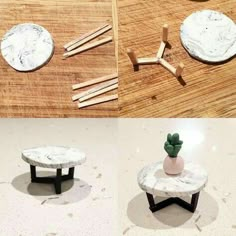 three tables with different shapes and sizes on them