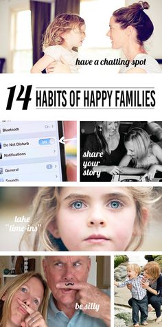 four different pictures with the caption'14 habitts of happy families'on them