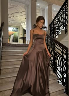 Prom Dress For Bigger Chest, Prom Dresses Earthy, Showstopping Prom Dress, Warm Color Prom Dresses, 1920s Theme Prom Dress, Debutante Ball Guest Dresses, Brides Maids Dresses Brown, Prom Dress Colors For Tan Skin, Off The Shoulder Long Sleeve Prom Dress