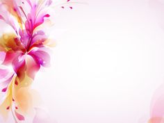 an abstract floral background with pink and yellow flowers on the left side, in front of a white back ground