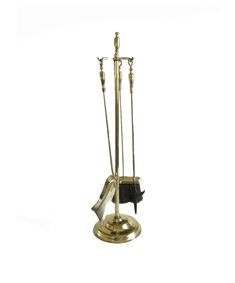 a gold plated metal stand with two umbrellas on it's legs and an umbrella holder in the middle