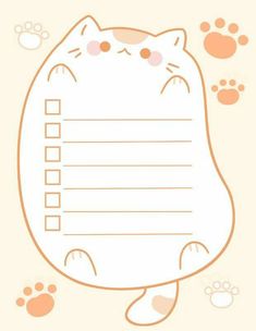 a cartoon cat with paws on it's back and checklist in the middle