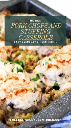 The Best Pork Chops and Stuffing Casserole in pan ready to serve. Pork Chops With Stuffing, Pork Chops And Stuffing, The Best Pork Chops, Best Pork Chops, Stuffing Bake, Comfort Food Casserole, Beef And Pork Recipes, Easy Pork Chops