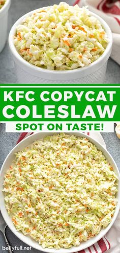 two bowls filled with coleslaw, carrots and celery next to each other