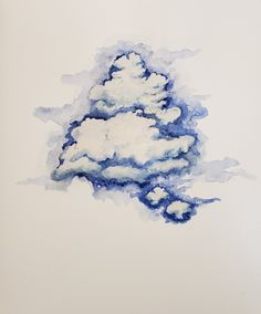 a painting of clouds in the sky with blue and white paint on it's sides