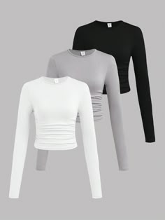 Long Sleeve Winter Shirts, Winter Looks 2024, Plain Shirts Women, Tops For Winter, Marvel Shoes, Tops Shein, Mode Zara