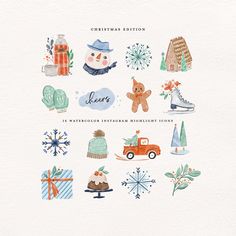 a christmas card with different items on it