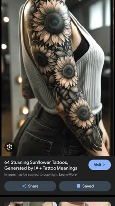 a woman's arm with sunflower tattoos on it and an instagramr