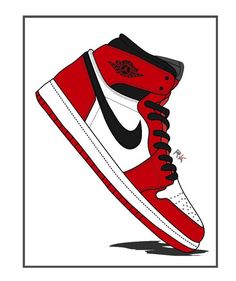 Nike Shoes Painting On Canvas, Nike Shoes Art Drawing, Air Jordan Painting Canvas, Nike Air Jordans Drawing, Nike Jordan Illustration, How To Draw Air Jordan, Nike Air Jordan Drawing, Air Jordan Shoes Drawing, Jordan 1 Drawing Easy