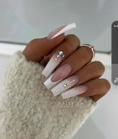 Unghie Nail Art, White And Silver Nails, February Nails, White Glitter Nails, Christmas Nails Easy, Coffin Shape Nails, Fall Nail Art, Nail Designs Glitter, Diamond Nails