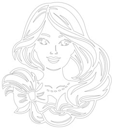 a drawing of a woman with long hair and flowers in her hair, looking to the side