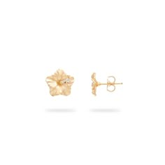 Hawaiian Gardens Hibiscus Earrings in Gold with Diamonds - 9.5mm - 100-01974 Hibiscus Cluster Earrings Bronze, Hawaiian Bar Earring, Hibiscus Design, Hawaiian Gardens, Tropical Gardens, Classy Jewelry