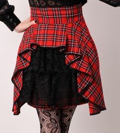 Last One Plaid High Waist Red Black One of a Kind | Etsy Steampunk Bustle Skirt, Victorian Punk, Victorian Bustle, Vamp Style, Black Steampunk, Fun Costumes, Lizzie Hearts, Tartan Fashion, Bustle Skirt