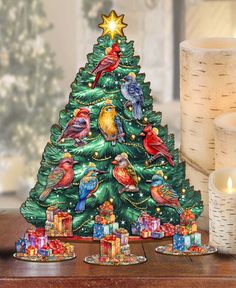 in stock Christmas Tree With Ornaments, Christmas Birds, Christmas Tree Collection, Wooden Christmas Tree, Christmas Bird, Unique Trees, Wooden Tree, Wooden Christmas Trees, Wooden Christmas