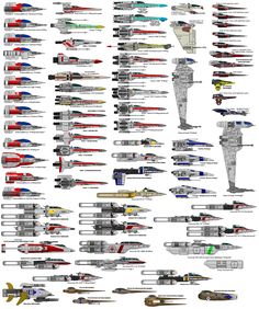 the star wars vehicles are all different colors and sizes