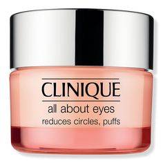 All About Eyes Eye Cream with Vitamin C - BenefitsDermatologist tested.Eye cream reduces the look of puffiness and undereye circles.All Skin TypesEye area feels soothed with hydration and looks brighter and refreshed.Provides the perfect silky-smooth base for foundation or concealer.Absorbs easily into skin.Ophthalmologist tested.Allergy tested. 100% fragrance free.Key IngredientsThis eye-brightener is packed with powerhouse ingredients, including vitamin C and, caffeine, and whey protein.Resear Eye Cream Clinique, Clinique All About Eyes, Whitening Products, Yellow Teeth, Clinique Moisture Surge, Clinique Moisturizer, Kevin Murphy, Whitening Kit, Natural Teeth