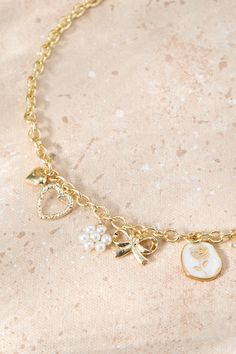 Bow Heart Charm Necklace in Gold | Altar'd State Dainty Gold Chain, Clover Charm, Gold Dipped