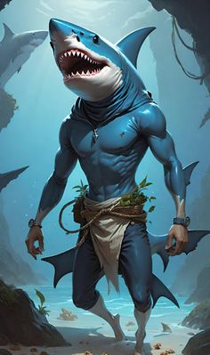 a man dressed as a shark with his mouth open and teeth wide open in front of him