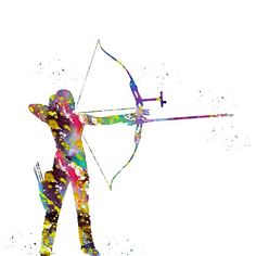 a watercolor painting of a person with a bow and arrow