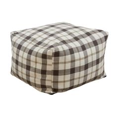 a brown and white checkered square ottoman