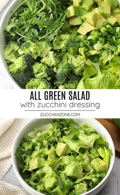 two bowls filled with broccoli and avocado salad