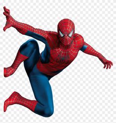 the amazing spider - man is flying through the air with his arms out and legs spread