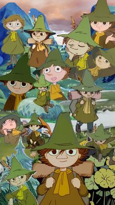 the wizard's children are all dressed up in their green outfits and hats for halloween