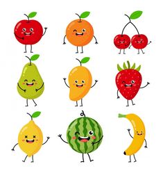 cartoon fruit characters with different expressions