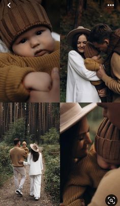 a collage of photos with a baby wearing a hat and holding an adult's hand