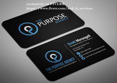 two business cards with the purpose agency logo on one side and the purpose agent's name on the other