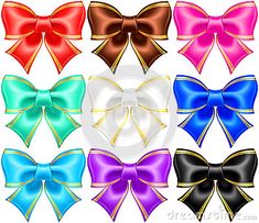 six different colored bows on white background