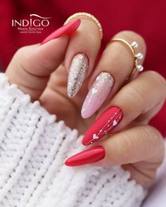 55 Red Valentine's Day Nails To Glam Up For Your Date - Dal Meets Glam Heart Nail Designs, Her Nails, Fancy Nails, Chic Nails, Nail Arts