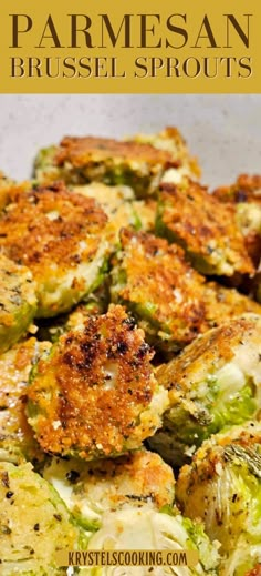 broccoli parmesan brussel sprouts with text overlay