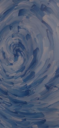 an abstract painting with blue and white swirls in the center, on a gray background