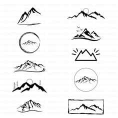 the mountain and sun symbols are drawn in black ink