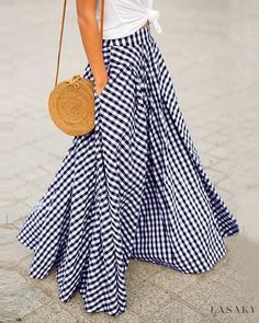 Lasaky - Stylish Grid Pattern High Waist A-Line Skirt featuring a Flowy Pleated Hem Skirt Diy, Pattern Outfits, Gingham Skirt, Maxi Rok, Mode Boho, Skirts Midi High Waisted, Skirt Maxi, Mode Casual, Skirt Midi