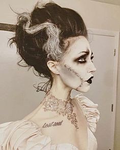 Bride Of Frankenstein Dress, Bride Of Frankenstein Makeup, Frankenstein Makeup, Bride Of Frankenstein Halloween, Bride Of Frankenstein Costume, Makeup Zombie, Frankenstein Costume, Fantasy Make-up