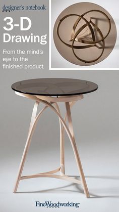 an advertisement for the 3d drawing project, featuring a round table with circular glass top