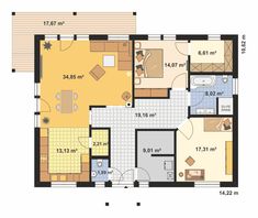 the floor plan for a two bedroom apartment with an attached kitchen and living room area