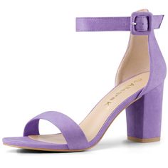 This pair of go-anywhere sandals have a chunky high heel for a comfortable fit. A wrap-around strap at the ankle ensures that your heels will stay firmly in place if you feel like kicking them up. Heel Height: 3 3/8 inches. Size: 6. Color: purple. Gender: female. Age Group: adult. Pattern: Solid. Lilac Heels, Ankle Strap Chunky Heels, Chunky Heel Sandals, Purple Heels, Back To College, Womens Chunky Heels, Chunky High Heels, Block Heel Shoes, Suede Block Heels