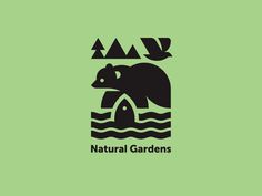 the logo for natural gardens, which is designed in black and green with an image of a bear