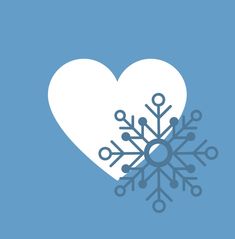 a snowflake in the shape of a heart on a blue and white background