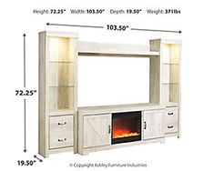 a white entertainment center with a fireplace in it