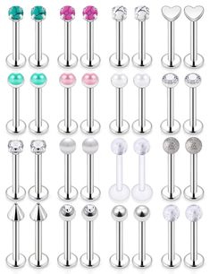 PRICES MAY VARY. You will receive 16prs(32pcs) 16 gauge lip rings mix-styles(each style one pair),can be use as lip piercing studs,labret monroe lip rings,medusa piercing jewelry, tragus helix earrings,nose hoop rings and anothers body jewelry. Made with surgical grade 316L Stainless Steel,High Quality Acrylic and Cubic-Zirconia, durable and hypoallergenic, completely non-corrosive,lead and nickel free, also resistant to acid, alkali, no fading, no distortion. Gauge Size: 16G(1.2mm), Wearable Ba Lip Piercing Stud, Medusa Piercing Jewelry, Dermal Piercing Jewelry, Philtrum Piercing, Monroe Piercings, Lip Rings, Medusa Piercing, Dermal Piercing, Body Jewelry Piercing