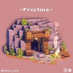 an image of a pixel art scene with the words pristinee on it and some plants