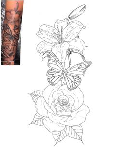 a drawing of a flower and a butterfly on the side of a person's arm